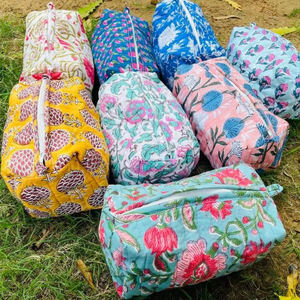 Wholesale Large Cotton Quilted Block Printed Wash Bag Ideal Gift Handmade <b>Toiletry</b> Bag Cosmetic Bag Block Print for Travel - Product Image 6