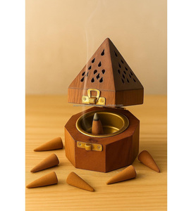 Decorative Wooden <b>Bakhoor</b> Burner with Metal Cup for Incense and <b>Oud</b> - Product Image 5