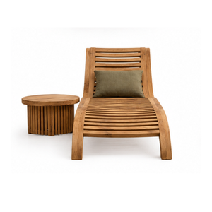Chaise longue d'extérieur en teck massif, chaise longue de piscine, chaise inclinable de jardin avec table latérale pour hôtel, complexe hôtelier - Product Image 2