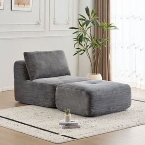Modern Single Chaise Longue Modular Sectional Sofa Memory Foam Compressed Pet Friendly Corduroy Fabric for Living Room - Product Image 1