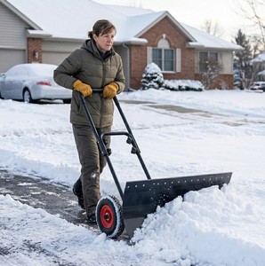 Pousse-neige à lame de 40 po x 17 po avec roues, lame et poignée réglables, pelle à neige en acier pour utilisation hivernale ODGWTO015 - Product Image 4