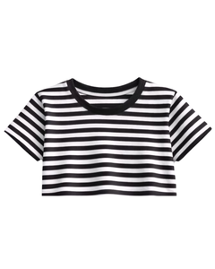 Ensemble décontracté deux pièces pour femme, haut court et short rayés noir et blanc, taille élastique, style streetwear, idéal pour l'été, OEM - Product Image 2