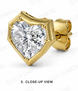 Elegant heart shaped solitaire diamond <b>stud</b> earrings in 14K yellow gold with bezel prong setting for brilliance and luxury - Product Image 6