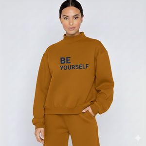 Sweat-shirt tendance pour femme à col montant, épaules tombantes, coupe ample, logo personnalisé disponible - Product Image 1