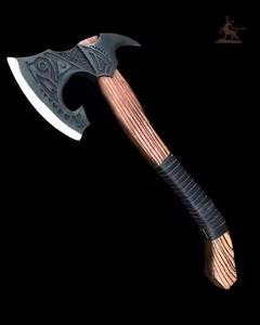 <b>Large</b> Norse Viking <b>Axe</b> Double-Headed Forged Carbon Steel Blade Wood Handle Functional Battle <b>Axe</b> for Camping - Product Image 4