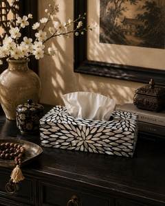 Boîte à mouchoirs décorative en os incrusté, bleu et blanc, pour la maison, support de rangement pour mouchoirs, prix abordable, fabriqué en Inde - Product Image 6
