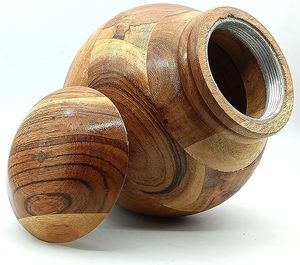 Urna de madera estilo vintage, recipiente de madera simétrico, urna pulida lisa, cuerpo curvo, urna conmemorativa, acabado natural - Product Image 6