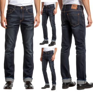 Premium <b>Men's</b> Raw Edge Tapered Denim Pants with Heavyweight Cotton Construction Contrast Stitching and Modern Casual Style - Product Image 3