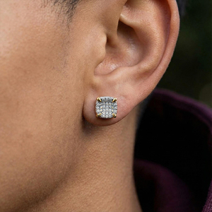 Luxury 18K Gold Filled <b>Diamond</b> Stud <b>Earrings</b> Geometric Micro Pave Round Brilliant Cut Unisex Everyday Wear - Product Image 4