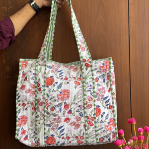 Indian <b>Boho</b> Hand Block Print Quilted Cotton Tote <b>Bag</b> Women Shoulder Handbag Travel Market <b>Bag</b> Handmade Gift - Product Image 1