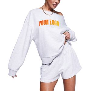 2025 ropa deportiva personalizada para mujer, sudaderas cortas y conjuntos cortos de 2 piezas, conjunto de sudaderas y pantalones cortos de cuello redondo para mujer - Product Image 1