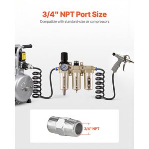 Filtros de aire de 3 etapas de 3/4'' NPT 5/0.3/0.1 µm para sistema de secado de aire, piezas industriales para compresores - Regulador de filtro para compresor de aire - Product Image 6
