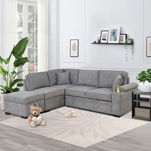 84.75\" 2-in-1 Pull Out Sleeper <b>Sofa</b> Bed L-Shape Couch with Storage Ottoman for Living & Bedroom <b>Small</b> Apartment Furniture - Product Image 1