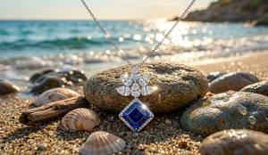 Collier Pendentif Fleur en Zircon Pierre Bleue Or Massif 10K Poire de Laboratoire Plaqué Rhodium Chaîne Serpent Bijou de Luxe pour Femme Mariage - Product Image 2