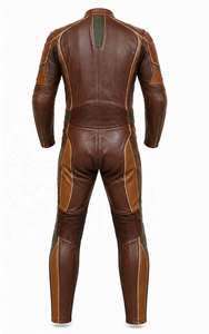 Combinaison de moto en cuir d'inspiration vintage |   Bourgogne Brun |   Fabricant OEM ODM |   Qualité de conception haut de gamme | Vêtements de course - Product Image 2