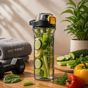 Botella Mezcladora de Plástico para Proteínas y Smoothies |   Shaker para Gimnasio con Sistema de Mezcla, Tapa Abatible y Diseño Portátil - Product Image 1