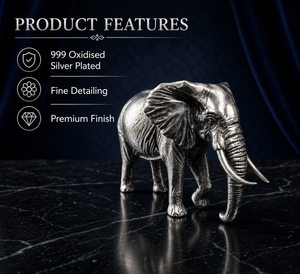 Figurine d'éléphant sauvage en argent oxydé plaqué 999, moulage 3D, Feng Shui, Jaipur Metals |   100% Laiton |   10x5x6,5 cm |   120g | - Product Image 2