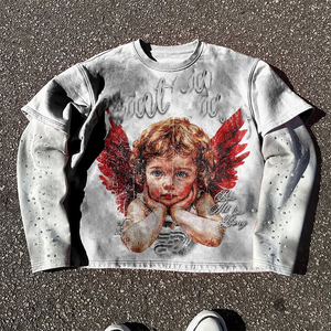 เสื้อยืดคอ100% ผ้าฝ้ายพิมพ์ลายซิลิโคนแฟชั่นทรงสูงแขนยาวสองชั้นสำหรับผู้ชายเสื้อผ้าแนวสตรีทแวร์ออกแบบได้ตามต้องการ - Product Image 2