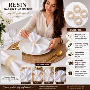 Anillos de servilleta de resina con aspecto de piedra moderna, anillos decorativos de 4.5 cm de ancho, juego de decoración para mesa de boda, anillos duraderos para el hogar, hotel, restaurante y fiestas. - Product Image 2
