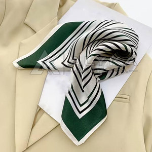 Custom Design Luxury Medium Bandana Premium Quality Outdoor Fishing Unisex Square <b>Silk</b> Scarf Bows Pattern <b>Green</b> White Digital - Product Image 2