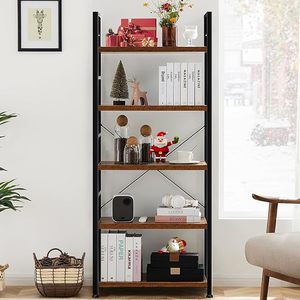 5 Tiers Bookshelf, Classical Modern <b>Book</b> <b>Shelf</b>, Tall Display <b>Shelves</b> in Living Room Rustic Brown <b>Book</b> <b>Shelf</b> in Living Room Home - Product Image 1