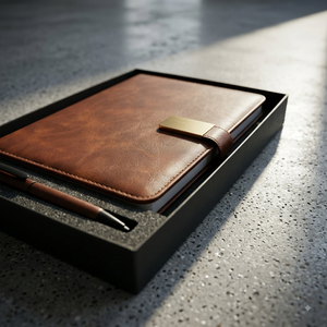 Carnet de notes A5 Aurelux en cuir PU marron, multicolore, relié, avec fermoir doré, gaufrage à chaud, pour notes professionnelles, logo personnalisé - Product Image 3