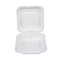Boîte à clapet en bagasse de canne à sucre 8x8 pouces, compatible micro-ondes, biodégradable, recyclable, jetable, pour plats à emporter