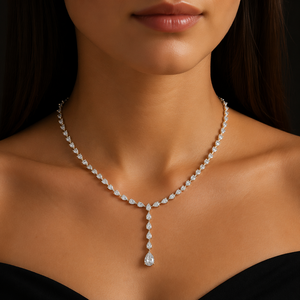 Collier en Y en or 10K avec diamant de laboratoire taille poire, clarté EF, certifié IGI, de la marque Amber Jewels, élégant, en forme de goutte, style tennis, bijoux fins de luxe - Product Image 4
