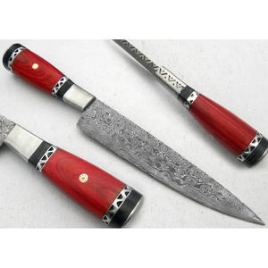 Couteau de chef moderne personnalisé fait main Burraq, lame en acier Damas de 7 pouces, épaisseur 3,0 mm, manche en bois, étui en cuir - Product Image 1