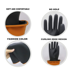 ถุงมือเซฟตี้สีส้ม ถุงมือยางกันน้ำสำหรับงานหนัก ถุงมือยางลาเท็กซ์คุณภาพดีสำหรับงานอุตสาหกรรม - Product Image 2