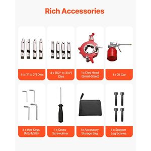 900W Electric 2-Speed Pipe Threader Machine 1/2 4 Inch Pipes <b>Threading</b> Cutter <b>Tool</b> with Foot Pedal Power Pipe Threaders - Product Image 6