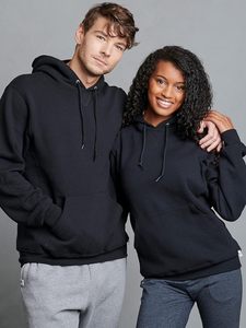 Premium Unisex <b>Black</b> Heavyweight Cotton <b>Fleece</b> Blank Pullover Hoodie with Cross-Neck and Kangaroo Pocket - Product Image 5