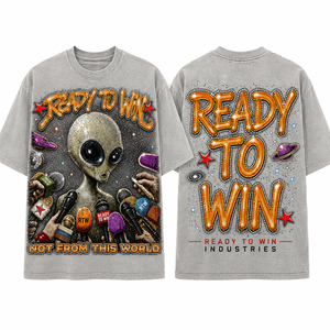 T-shirt surdimensionné pour homme Ready To Win, manches courtes, imprimé motif extraterrestre, col rond, style streetwear, jersey en coton - Product Image 1