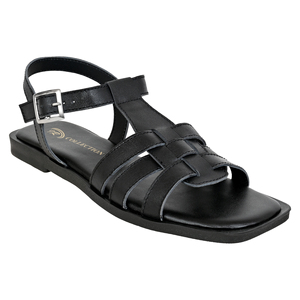 <b>Women</b> Premium Black Leather Gladiator Sandals Handcrafted Korean Style Summer Lightweight Cushioned Open Toe Comfort <b>Slip</b>-On - Product Image 2