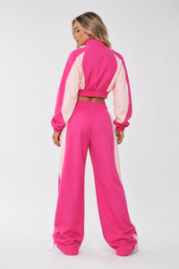 Survêtement coupe-vent color block pour femme, veste zippée personnalisée et pantalon de jogging large, logo brodé contrastant, athleisure - Product Image 2