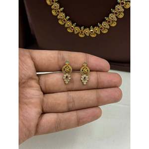 Indian Ethnic Ruchi Traditional Long <b>Necklace</b> <b>Set</b>-Gold Plated <b>Bridal</b> Zircon <b>Earring</b> <b>Set</b> - Product Image 3