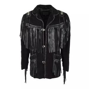 Chaqueta de Invierno para Hombre, de Cuero Gamuza Genuino Marrón Premium, Transpirable, con Flecos, Estilo Vaquero Retro, con Cuello Camisero - Product Image 1