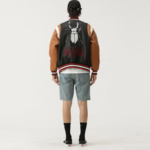 <b>Men's</b> PU Sleeves Varsity Baseball Letterman <b>Jackets</b> Contrast Sleeve Cheap Price Varsity <b>Jacket</b> Chenille Embroidery <b>Bomber</b> Coat - Product Image 3