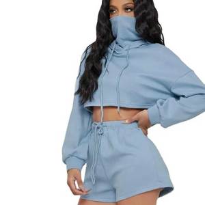 ชุดเซ็ตฮู้ดดี้ครอปและกางเกงขาสั้นผู้หญิงคุณภาพสูง เนื้อผ้านุ่มสบาย กันน้ำ กันลม ระบายอากาศได้ดี ผลิตจากผ้าฝ้าย 100% รับสกรีนโลโก้ - Product Image 2