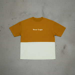 T-shirt pour homme rouge et blanc à blocs de couleur, manches courtes, col rond, coupe décontractée, tissu jersey 100% coton - Product Image 6