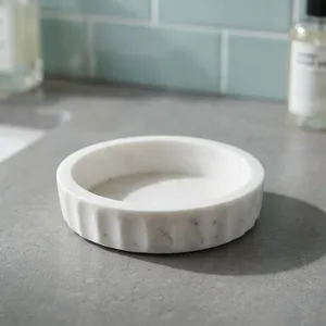 Plateau de rangement rond en marbre, design minimaliste, accessoire de table durable pour salle de bain, utilisation en intérieur - Product Image 6