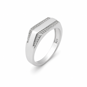 Bague Chevalière Homme en Argent Sterling 925 avec Pavé de Diamants, Design Géométrique Moderne, Finition Poli Miroir, Idéale pour Mariage, Fête, Usage Quotidien, Cadeau - Product Image 3
