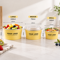 Bol en papier kraft blanc jetable, écologique, avec logo personnalisé, pour salade, soupe, gâteau, yaourt, emballage alimentaire