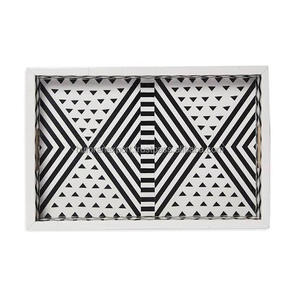 Meilleur Design Texture florale Meilleure qualité Nouveau design Plateau de service en incrustation d'os noir et blanc d'Inde Articles tendance 2024 - Product Image 1