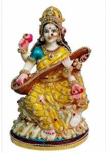 Saraswati Ji Resin <b>Statue</b> Handmade Traditional <b>Religious</b> Radha Krishna Figure Decor for Tabletop Home Office Living Room Display - Product Image 6