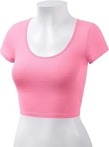 T-shirt d'été court pour femme en jersey 180 g/m² avec élasthanne, doux, respirant, col rond, uni, moderne et décontracté - Product Image 2