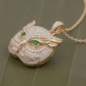 Collar con Colgante de Búho Chapado en Oro de 18K, Amuleto de Animal de Acero Inoxidable, Zirconia Redonda de Corte Brillante, Joyería de Regalo - Product Image 4