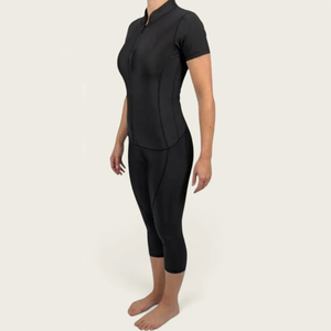 <b>Women's</b> One-Piece <b>Short</b> Sleeve High Neck <b>Swim</b> Suit Solid Black Stretch Knitted Seamless Pants Style - Product Image 3