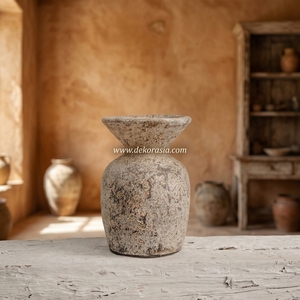 Urne en terre cuite rustique népalaise, pot en argile à large ouverture, vase décoratif en céramique fait main pour table - Product Image 2