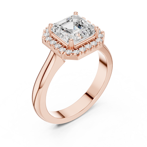 แหวนเพชรทรง Asscher ประดับเพชรรอบแบบ Solitaire สไตล์ทันสมัยสำหรับผู้หญิง เพชรเพาะเลี้ยงแบบ Pave ด้านข้าง ทองคำแท้ 14k สีโรสโกลด์ รับรองโดย GRS - Product Image 5